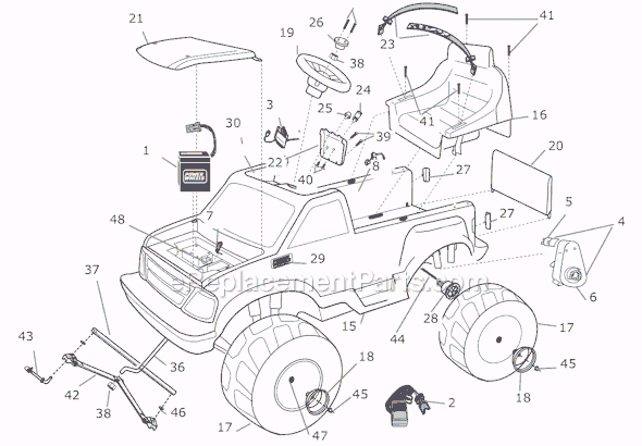 Page A Diagram and Parts List for J5244  Power Wheels Ride-On Cars